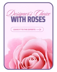 Designer's Choice with Roses in Glass Vase 